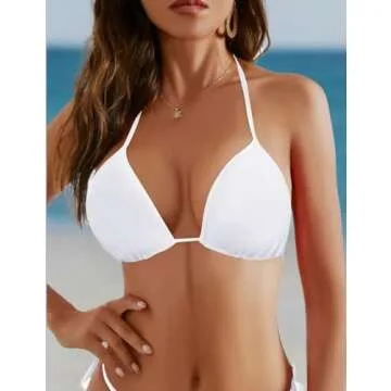 Sucrefas Women's Triangle Bikini Tops String Sexy Halter Push Up Padded Swimsuit Top White S