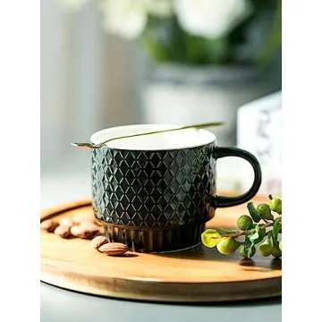 LYEOBOH Stackable Mugs Set of 4 with Rack & Spoons