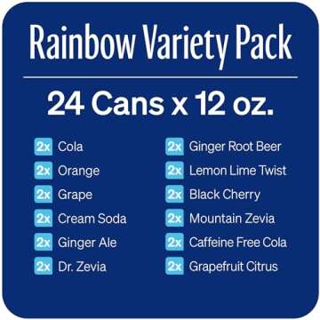 Zevia Zero Calorie Soda, Rainbow Variety Pack, 12 Ounce Cans (Pack of 24)