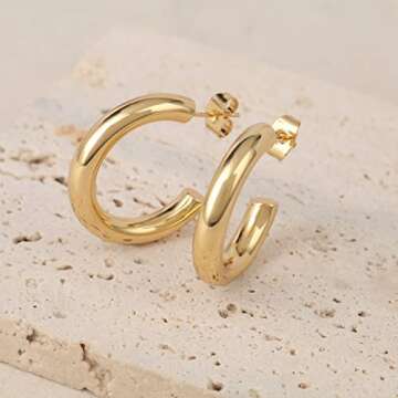 9 Pairs Gold Hoop Earrings for Women Chunky Twisted Huggie Hoops Earrings Set 14K Real Gold Plated Christmas for Women (Style 013)