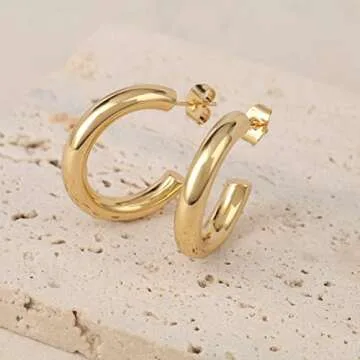 9 Pairs Gold Hoop Earrings for Women Chunky Twisted Huggie Hoops Earrings Set 14K Real Gold Plated Christmas for Women (Style 013)