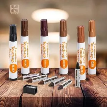 Katzco Furniture Repair Kit Wood Markers - Set of 34 - Markers and Wax Sticks with Sharpener - for Stains, Scratches, Floors, Tables, Desks, Carpenters, Bedposts, Touch-Ups, Cover-Ups