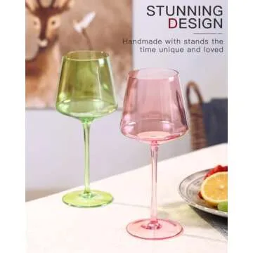 comfit Colored Wine Glasses Set of 6-18oz【Hand Blown】 Crystal Colorful Wine Glasses with With Lo...