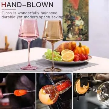 comfit Colored Wine Glasses Set of 6-18oz【Hand Blown】 Crystal Colorful Wine Glasses with With Long Stem-Muticolor Wine Glasses Wedding gift set for wine lovers Wine Dinner