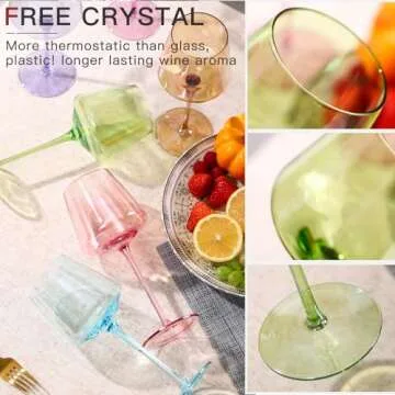comfit Colored Wine Glasses Set of 6-18oz【Hand Blown】 Crystal Colorful Wine Glasses with With Long Stem-Muticolor Wine Glasses Wedding gift set for wine lovers Wine Dinner