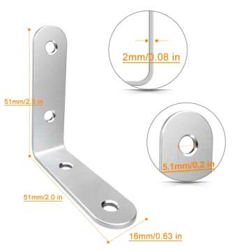 LuckIn 20-Pack Corner Brackets - Durable Stainless Steel L Braces for All Projects