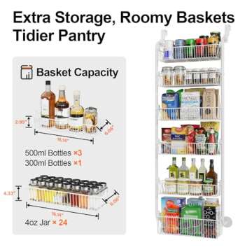 Delamu Large Over the Door Pantry Organizer, 6-Tier Metal Pantry Door Organization and Storage for Easy Install, Hanging Spice Rack Seasoning Shelves for Cabinet & Kitchen, D6.7xW17.5xH53.7 in, White