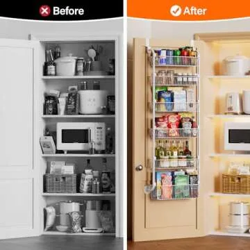 Delamu Large Over the Door Pantry Organizer, 6-Tier Metal Pantry Door Organization and Storage for Easy Install, Hanging Spice Rack Seasoning Shelves for Cabinet & Kitchen, D6.7xW17.5xH53.7 in, White