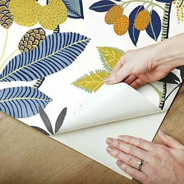 RoomMates RMK11577RL Blue and Yellow Funky Jungle Peel and Stick Wallpaper