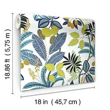 RoomMates RMK11577RL Blue and Yellow Funky Jungle Peel and Stick Wallpaper