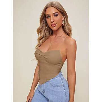 Verdusa Women's Criss Cross Backless Strappy Asymmetrical Hem Crop Cami Top Apricot XS