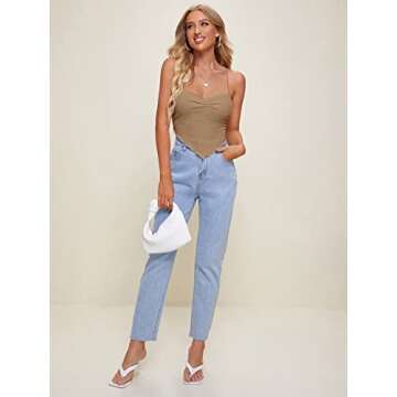 Verdusa Women's Criss Cross Backless Strappy Asymmetrical Hem Crop Cami Top Apricot XS