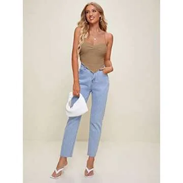 Verdusa Women's Criss Cross Backless Strappy Asymmetrical Hem Crop Cami Top Apricot XS