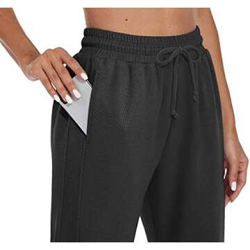 Fulbelle Fall Winter Stretchy Lightweight Cotton Jogger Sweatpants Women Pockets Drawstring, Jogging Sweat Pants Workout Yoga Running Track Lounge Breathable Athletic Work Trousers Bottoms Black Large