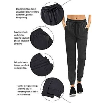Fulbelle Fall Winter Stretchy Lightweight Cotton Jogger Sweatpants Women Pockets Drawstring, Jogging Sweat Pants Workout Yoga Running Track Lounge Breathable Athletic Work Trousers Bottoms Black Large