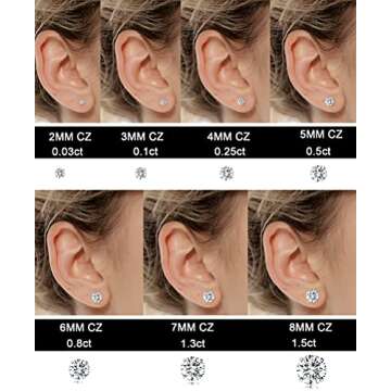 Tornito 7 Pairs 20G Stainless Steel Stud Earrings Round Cubic Zirconia Barbell Earring Set For Men W...