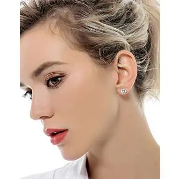 Tornito 7 Pairs 20G Stainless Steel Stud Earrings Round Cubic Zirconia Barbell Earring Set For Men Women 2MM-8MM Silver Tone