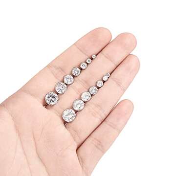 Tornito 7 Pairs 20G Stainless Steel Stud Earrings Round Cubic Zirconia Barbell Earring Set For Men Women 2MM-8MM Silver Tone