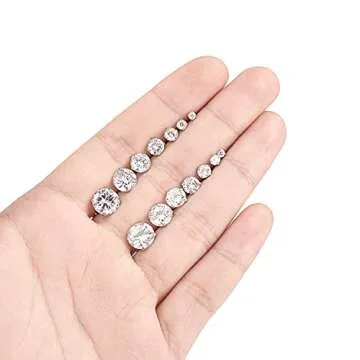 Tornito 7 Pairs 20G Stainless Steel Stud Earrings Round Cubic Zirconia Barbell Earring Set For Men Women 2MM-8MM Silver Tone