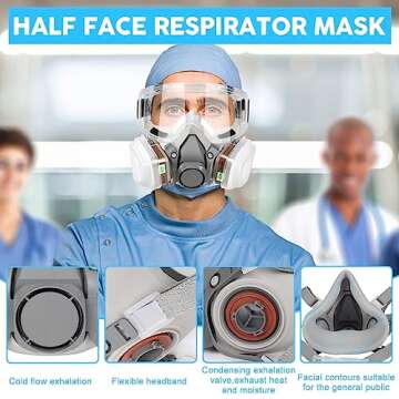 Half Facepiece Reusable Respirator with Filters, Professional GAS Respirator Face Cover Set for Painting, Dust, Organic Vapors, Chemical, Machine Polishing, Welding, Sanding, DIY, Car Spraying, Medium