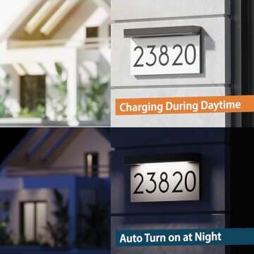 House Numbers For Outside Solar Powered, Address Plaques for House, LED Illuminated Waterproof Outsi...