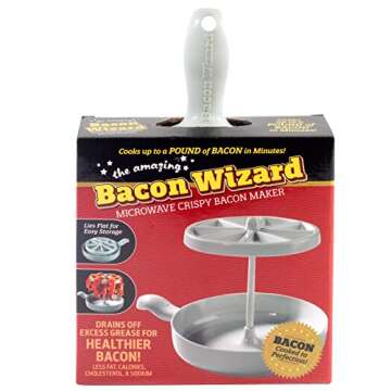 Microwave Bacon Cooker - Bacon Wizard Cooks 1LB of Strips & Reduces Fat by 40% - Use for Easy Big Game Meal Prep - Crispier, Healthier, Quicker Every time - Grease Catcher Makes Clean Up Simple