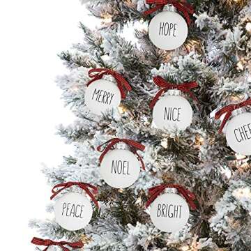 Buffalo Plaid Christmas Tree Ornaments - Set of 9 Shatterproof Bulbs - Farmhouse Word Ornaments - Co...