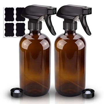 Wedama 2 Pack Amber Glass Spray Bottles - Perfect for Cleaning & Essential Oils