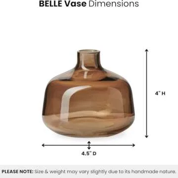 Torre & Tagus Belle Mouth Blown Art Glass Vase for Flowers - 4" Tall Clear Light Brown Colorful Vase, Handmade Small Brown Vase for Home Decor, Brown Bud Vase as Decorative Shelf Decor or Wedding