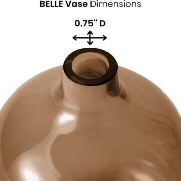 Torre & Tagus Belle Mouth Blown Art Glass Vase for Flowers - 4" Tall Clear Light Brown Colorful Vase, Handmade Small Brown Vase for Home Decor, Brown Bud Vase as Decorative Shelf Decor or Wedding