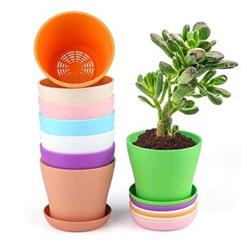KINGLAKE 8 Pcs 4" Plastic Plant Flower Seedlings Nursery Pot/Pots Planter Colorful Flower Plant Container Seed Starting Pots with Pallet and Drainage Holes for Home Garden Flowers Plants,8 Colors