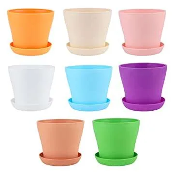 KINGLAKE Colorful 4" Plant Flower Pots - 8 Pcs Set