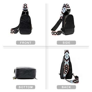 Hi-QTool Women Chest Bag Sling Bag Small Crossbody Daypack Guitar Strap Purse PU Leather Satchel Shoulder Bag for Travel