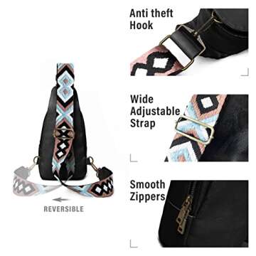 Hi-QTool Women Chest Bag Sling Bag Small Crossbody Daypack Guitar Strap Purse PU Leather Satchel Shoulder Bag for Travel