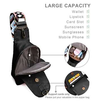 Hi-QTool Women Chest Bag Sling Bag Small Crossbody Daypack Guitar Strap Purse PU Leather Satchel Shoulder Bag for Travel
