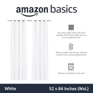 Amazon Basics Room Darkening 84 Inches Long, Blackout Window Curtains 2 Panels with Grommets, for Li...