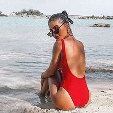 Womens Swimsuits One Piece Tummy Control Bathing Suit for Women Sexy Slimming Swimsuit Red S