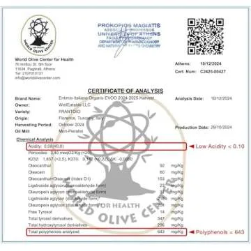 Entimio Italiano Premium Drinking Organic Extra Virgin Olive Oil, 400+ mg/kg Polyphenol Rich, New 2024-2025 Harvest, Gold Award, Italian Olive Oil from Italy, Cold Pressed for Cooking and Finishing