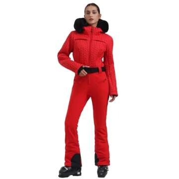 GSOU SNOW Ski Suit Women One Piece Snowsuit Slim Jumpsuit Faux Fur Collar Snowboard Outdoor Sports Waterproof Windproof