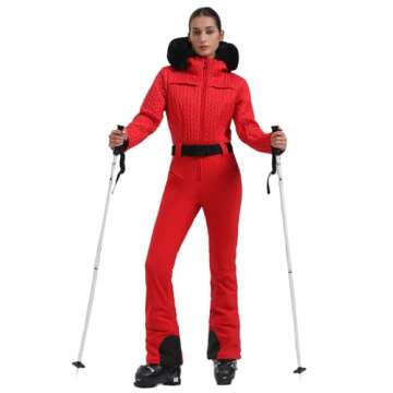 GSOU SNOW Ski Suit Women One Piece Snowsuit Slim Jumpsuit Faux Fur Collar Snowboard Outdoor Sports Waterproof Windproof