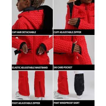 GSOU SNOW Ski Suit Women One Piece Snowsuit Slim Jumpsuit Faux Fur Collar Snowboard Outdoor Sports Waterproof Windproof