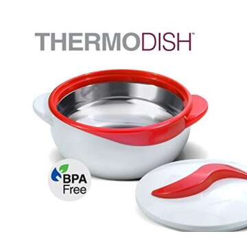 Pinnacle Insulated Casserole Dish with Lid 3 pc. Set 2.6/1.5/1 qt. Hot Pot Food Warmer/Cooler –Thermal Soup/Salad Serving Bowl- Stainless Steel Hot Food Container–Best Gift Set for Moms –Holidays Red