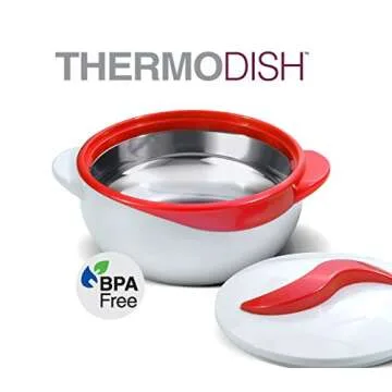 Pinnacle Insulated Casserole Dish with Lid 3 pc. Set 2.6/1.5/1 qt. Hot Pot Food Warmer/Cooler –Thermal Soup/Salad Serving Bowl- Stainless Steel Hot Food Container–Best Gift Set for Moms –Holidays Red