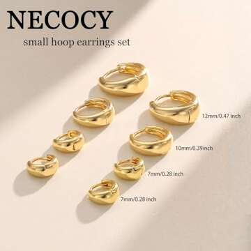 NECOCY Small Hoop Earrings Set for Women, 14K Gold Plated Mini Chunky Huggie Hoops Earrings Hypoallergenic Stackable Earring for Multiple Piercing Dainty Cartilage Earring for Women's Jewelry Gift