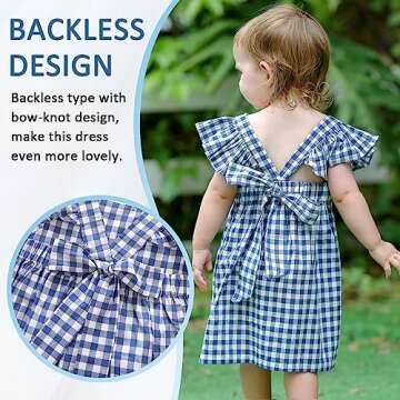 Zanie Kids Gingham Toddler Dress Bowknot Easter Dress Baby Girl Summer Playwear Outfits Plaid Blue 18 24 Months