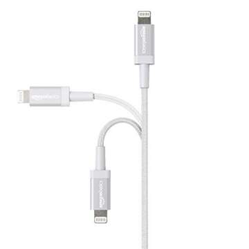 Amazon Basics USB-A to Lightning Charger Cable, Nylon Braided Cord, MFi Certified Charger for Apple iPhone 14 13 12 11 X Xs Pro, Pro Max, Plus, iPad, 6 Foot, Silver