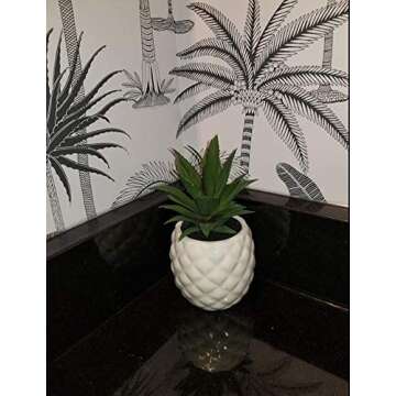 White Porcelain Pineapple Ananas Faux Plant Potted Artificial Succulent 7.8" Home Office Bathroom Tabletop Shelf Kitchen Decoration