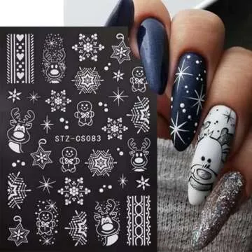 Christmas Nail Art Stickers Decals Winter Snowflake Nail Decals 6PCS Rose Gold White Gingerbread Man...