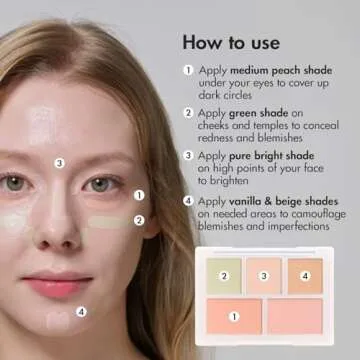 LUNA Conceal Blender Palette 5-in-1 Color Correcting and Concealing Makeup with Beige, Green, Vanila, Medium Peach and Pure Bright Buildable Coverage for Redness, Dark Circles and Blemishes