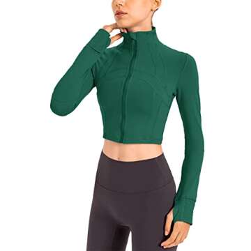KTILG Women’s Lightweight Full Zip Cropped Running Jacket with Thumb Holes